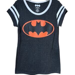 Batman Ringer Tee XL (Youth) Black Speckled Graphic Shirt Women’s XS/S Y2K (